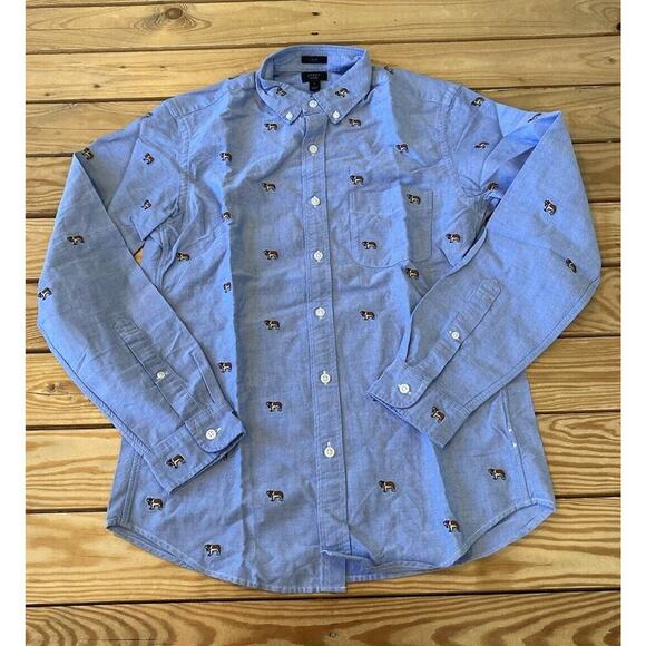 J. Crew Other - NEW J Crew Dog Embroidered Slim Oxford Button Up Shirt Size Small Men’s Blue